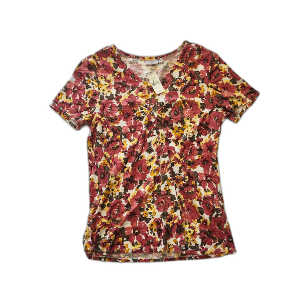 Hot Cotton NEW Women's V-Neck Top Short Sleeve Pink Floral Size S